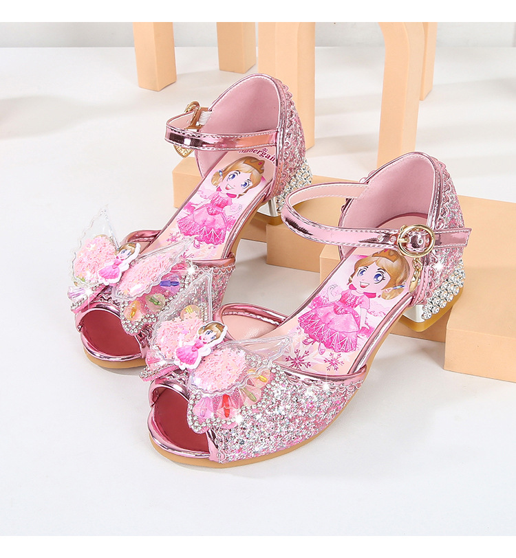 【Giày công chúa Elsa cao gót】đính đá cho bé gái (màu hồng & xanh ngọc)