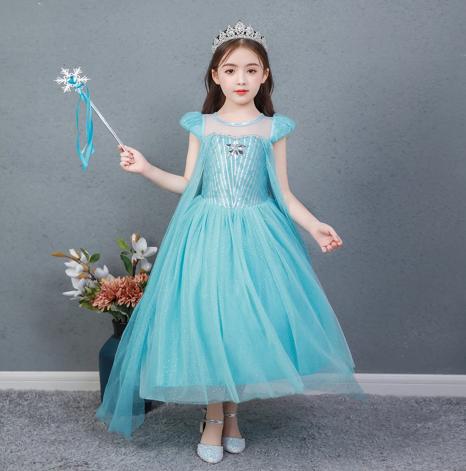 Đầm váy voan Elsa ngắn tay bé gái Rabity 5779