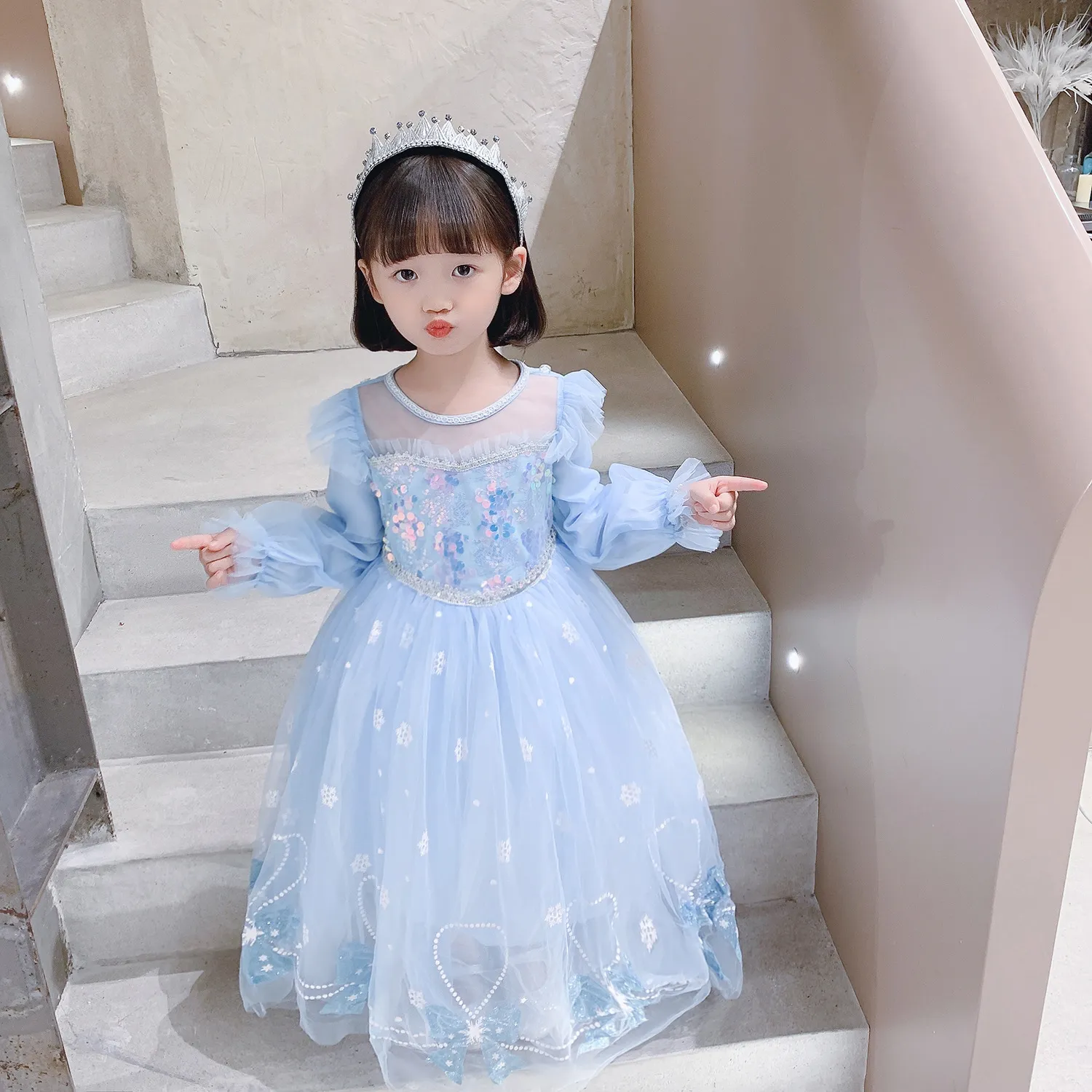 Váy công chúa Elsa màu xanh cho bé gái 3-9 tuổi - Mẫu mới Frozen 2