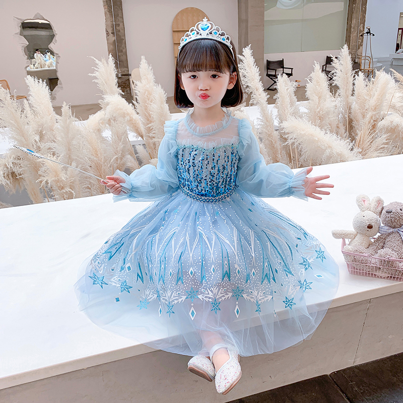  Váy công chúa Elsa tay dài cho bé gái 3-11 tuổi mẫu mới nhất 2021 (Frozen 2)