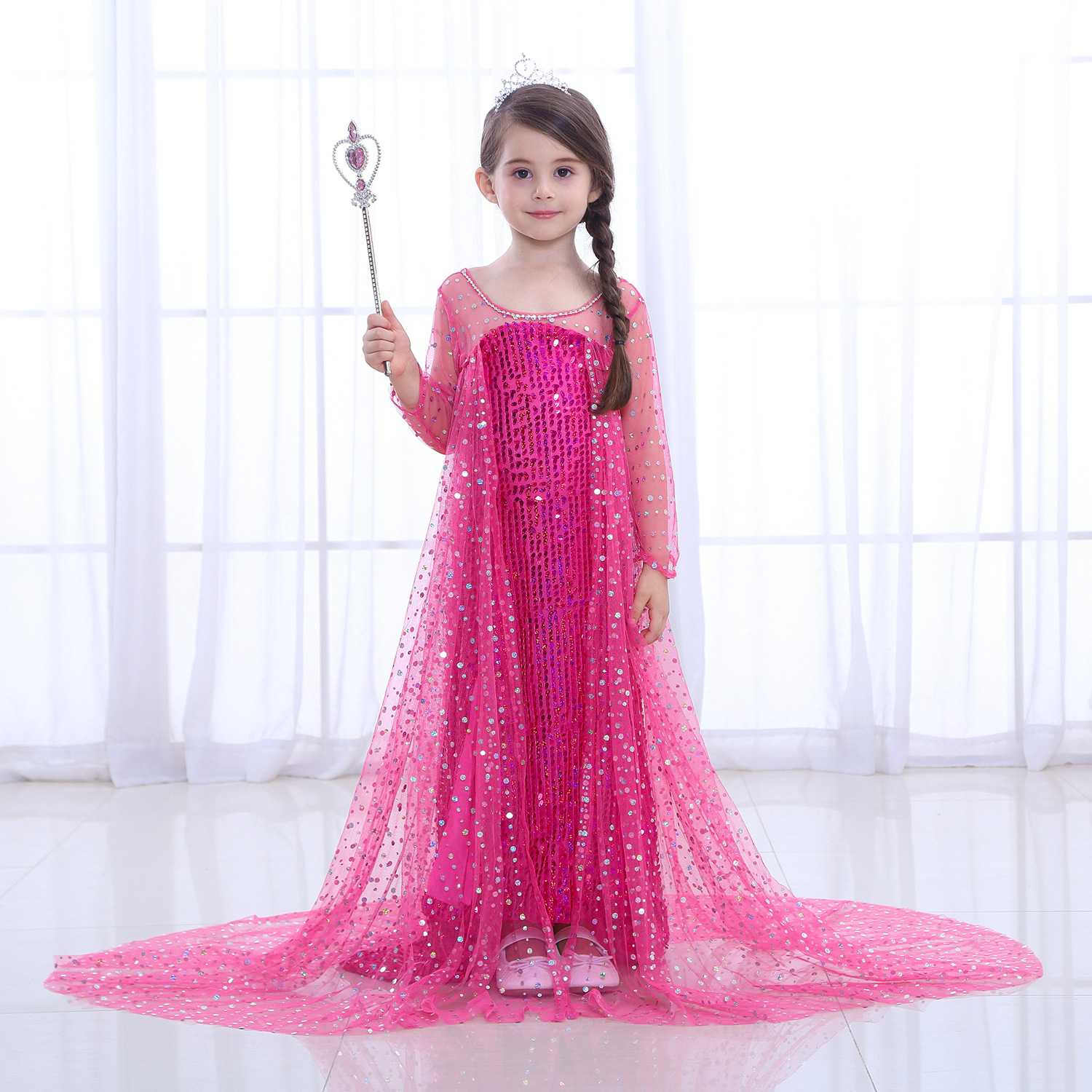 Đầm voan tà dài công chúa ELsa hồng mừng sinh nhật