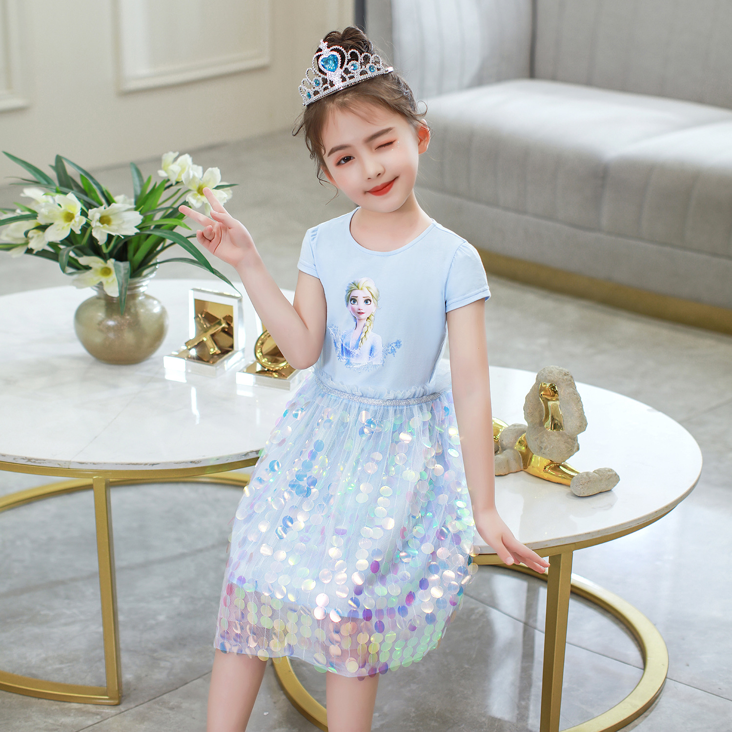 Váy elsa Màu xanh siêu dễ thương cho bé gái - Mẫu mới nhất 2020