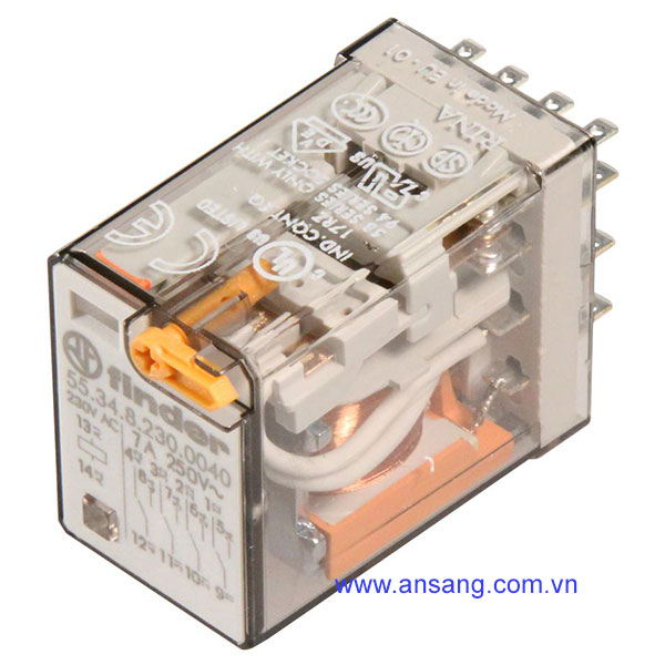 Finder, 230V ac Coil Non-Latching Relay 4PDT, 7A Switching Current Plug In, 4 Pole, 55.34.8.230.0040