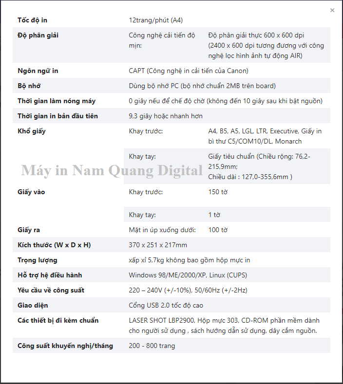 Tính năng cũng như thông số của máy in Canon 2900 như thế nào Tính năng cũng như thông số của máy in Canon 2900 như thế nào