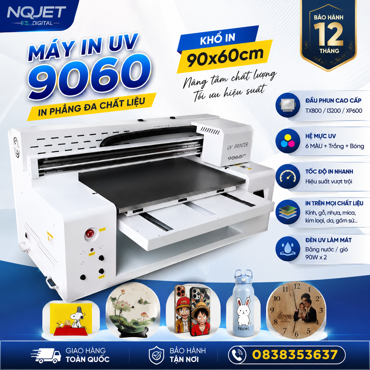 Máy In UV 9060 Khổ Lớn 90×60cm - In Đa Chất Liệu | NQJET Máy In UV 9060 Khổ Lớn 90×60cm - In Đa Chất Liệu | NQJET