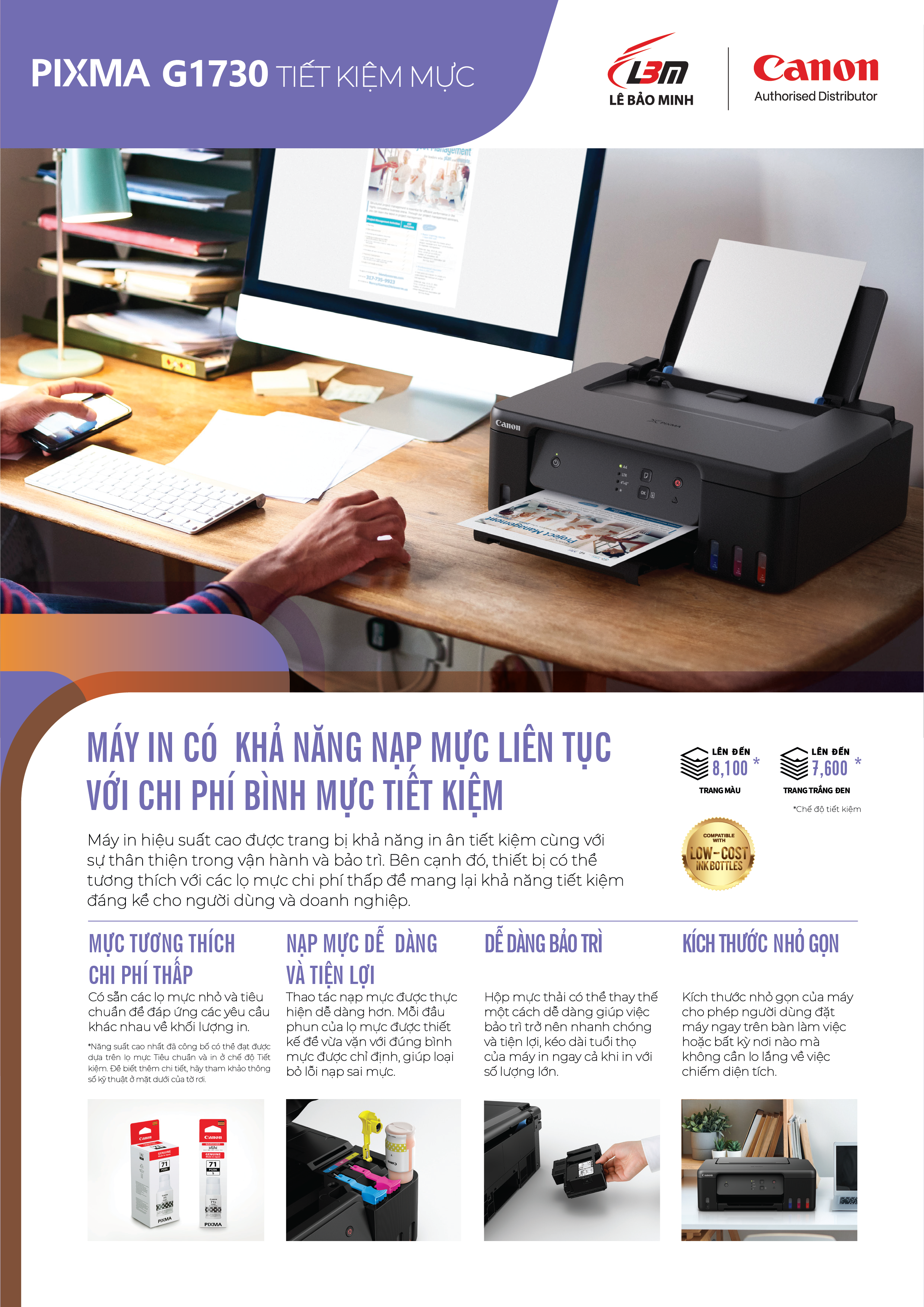 Máy in phun - PIXMA G1730 lắp hệ thống liên tục in đẹp Máy in phun - PIXMA G1730 lắp hệ thống liên tục in đẹp