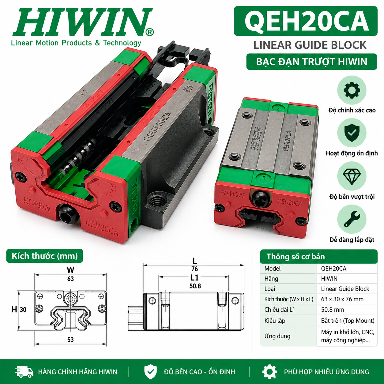 Con Trượt Máy In Bạt Hiflex Hiwin QEH20CA | Máy In Khổ Lớn Con Trượt Máy In Bạt Hiflex Hiwin QEH20CA | Máy In Khổ Lớn