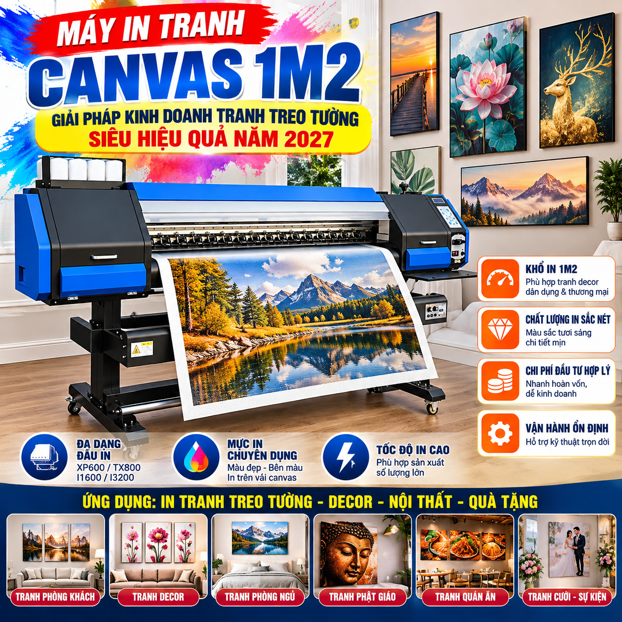 Máy in tranh Canvas khổ nhỏ 1m2 giá rẻ, may in tranh canvas kho nho 1m2 gia re Máy in tranh Canvas khổ nhỏ 1m2 giá rẻ, may in tranh canvas kho nho 1m2 gia re