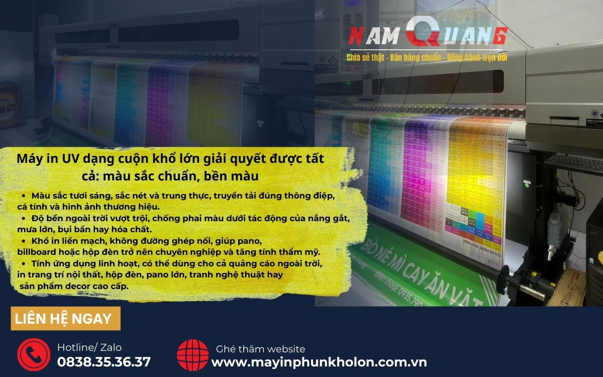 máy in UV dạng cuộn khổ lớn giải quyết được tất cả: màu sắc chuẩn, bền màu máy in UV dạng cuộn khổ lớn giải quyết được tất cả: màu sắc chuẩn, bền màu