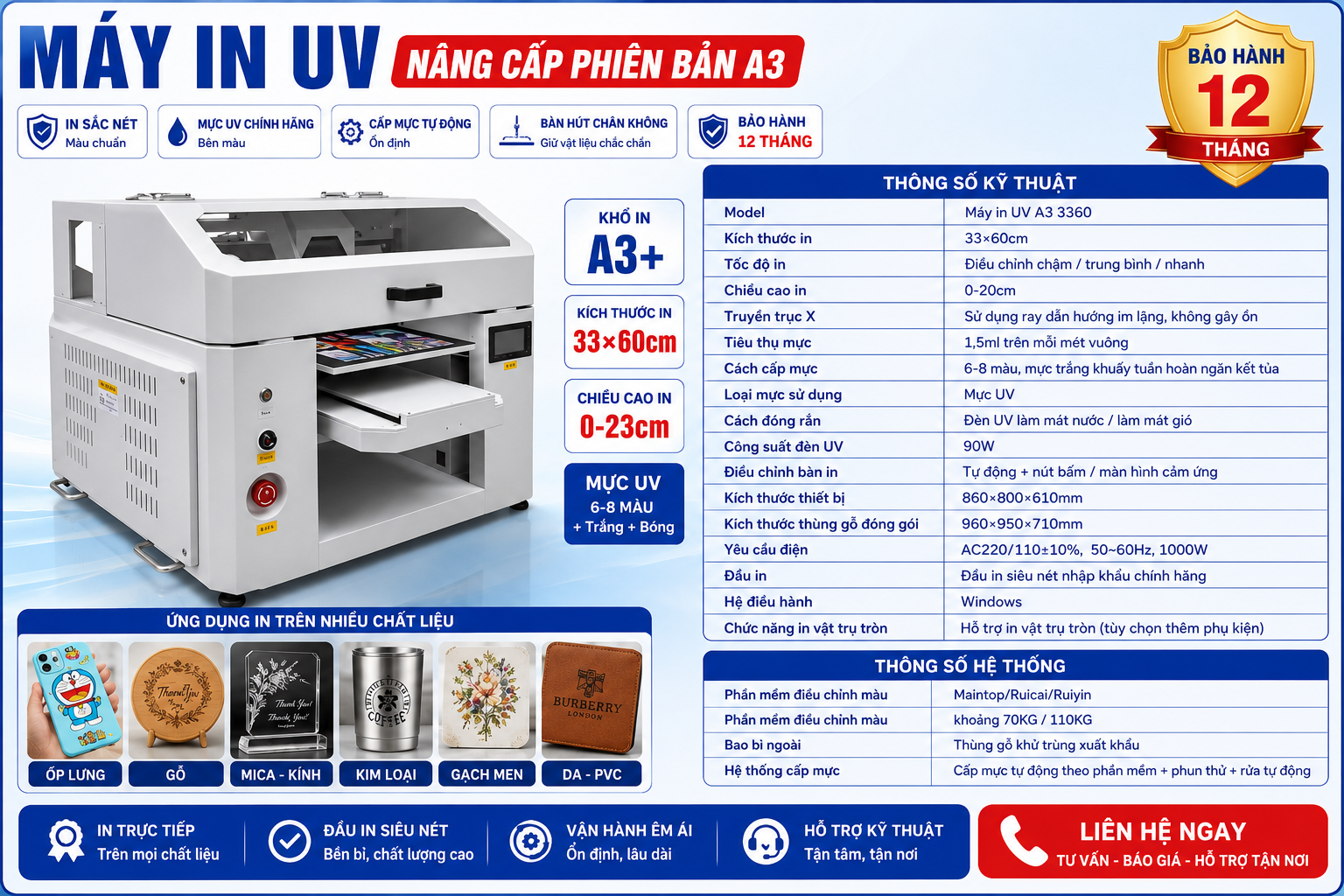 Máy In UV A3 3360 Giá Rẻ - Khổ In 33×60cm, Bảo Hành 12 Tháng Máy In UV A3 3360 Giá Rẻ - Khổ In 33×60cm, Bảo Hành 12 Tháng