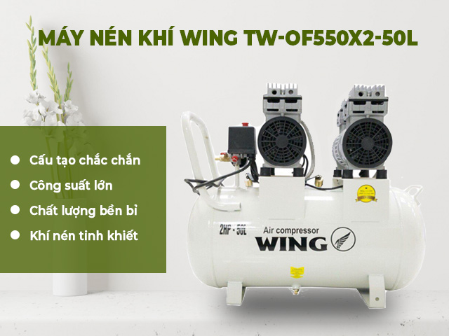Máy nén khí không dầu 50 lít Wing TW-OF550X2-50Lit Máy nén khí không dầu 50 lít Wing TW-OF550X2-50Lit