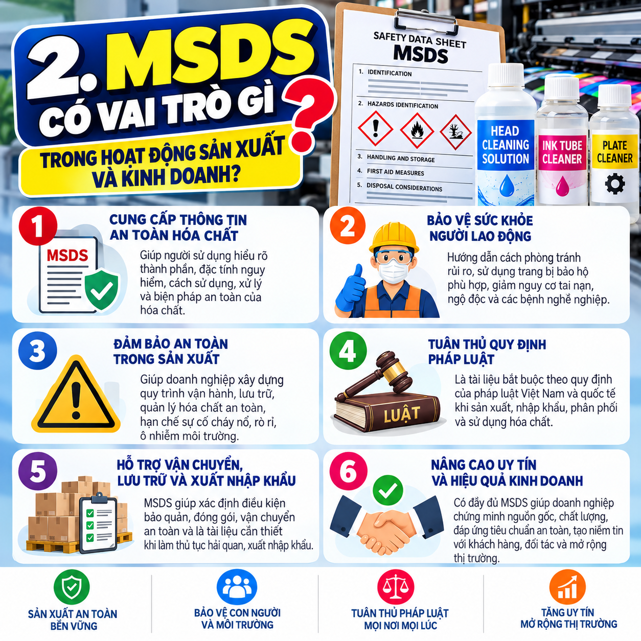 MSDS có vai trò gì trong hoạt động sản xuất và kinh doanh? MSDS có vai trò gì trong hoạt động sản xuất và kinh doanh?