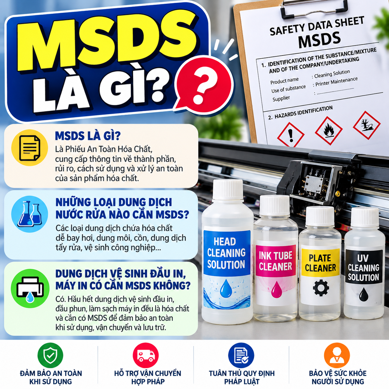 MSDS Là Gì? Những Loại Dung Dịch Nước Rửa Nào Cần MSDS? Dung Dịch Vệ Sinh Đầu In, Máy In Có Cần Không? MSDS Là Gì? Những Loại Dung Dịch Nước Rửa Nào Cần MSDS? Dung Dịch Vệ Sinh Đầu In, Máy In Có Cần Không?