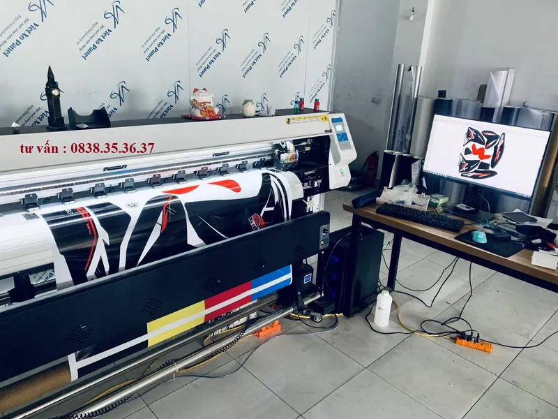 Máy in decal 1m2 lắp đầu phun tx800 có in tem xe được không