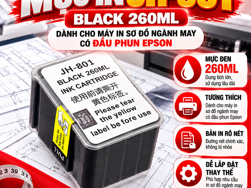 Mực In Sơ Đồ JH-801 Black 260ml Chính Hãng - Mực in sơ đồ khổ 1m8 -2m2