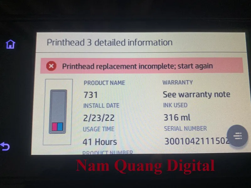 Thay đầu phun HP T1708 báo lỗi không nhận mực