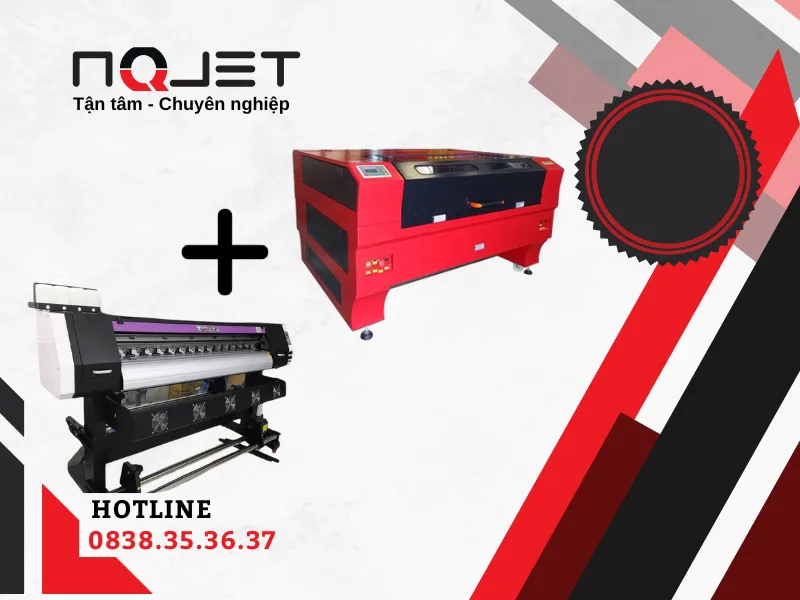Combo máy khắc laser 1390 + máy in bạt 1m8 giá rẻ
