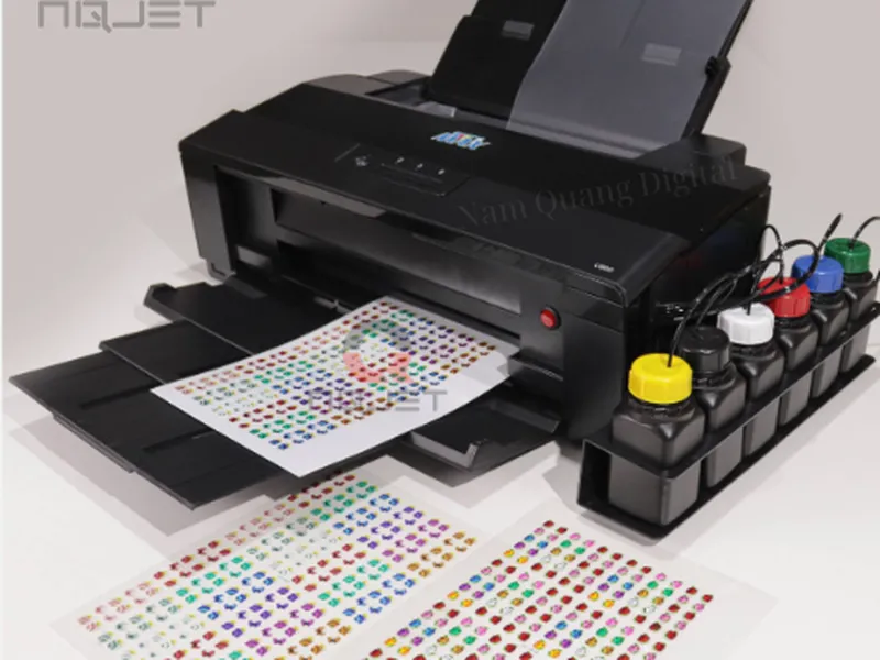 Máy in UV khổ A3 dạng cuộn in tem nhãn decal