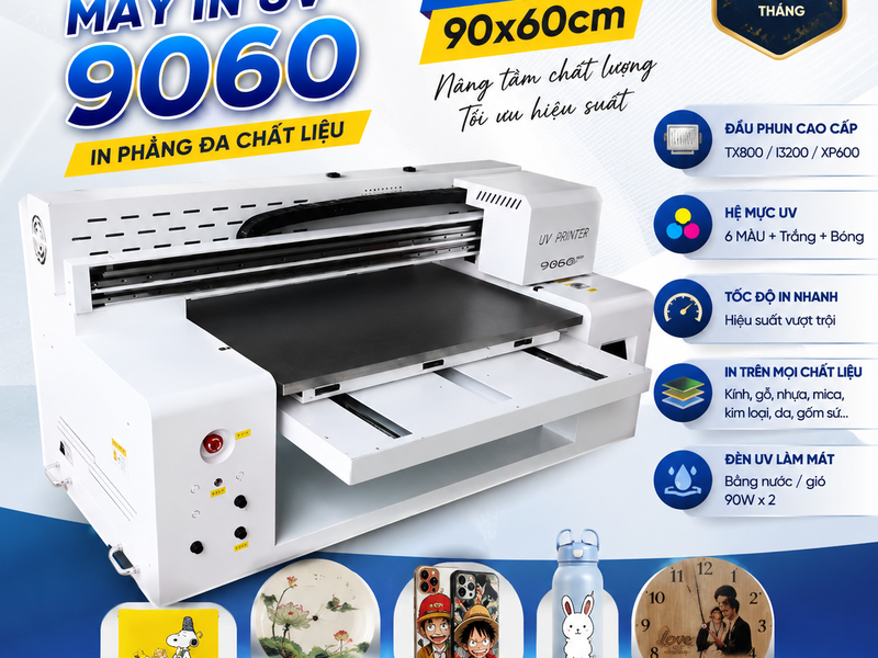 Máy In UV 9060 Khổ Lớn 90×60cm -  In Đa Chất Liệu | NQJET