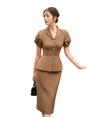 Đồng phục công sở đầm Peplum cổ 2 ve Đồng phục công sở đầm Peplum cổ 2 ve