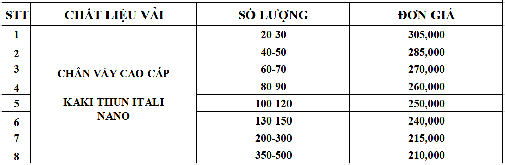 Bảng giá đồng phục chân váy tại Đồng Phục Felegant