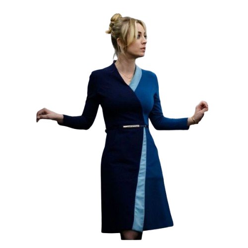 Đồng phục công sở đầm liền đắp chéo màu đen phối xanh Đồng phục công sở đầm liền đắp chéo màu đen phối xanh