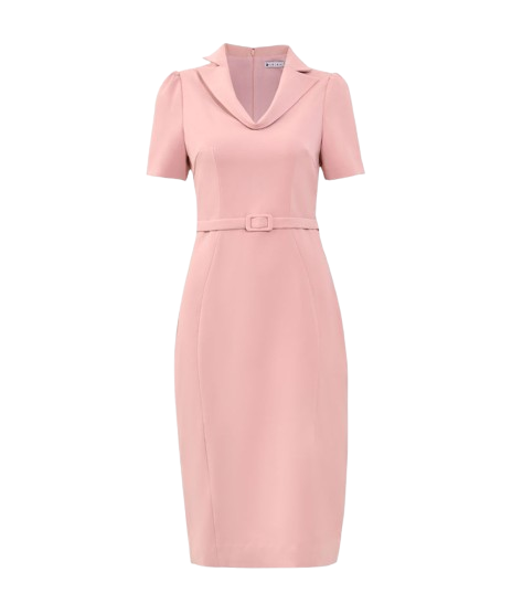 Đồng phục công sở đầm liền cơ bản cổ 2 ve màu hồng Đồng phục công sở đầm liền cơ bản cổ 2 ve màu hồng