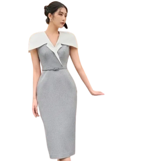 Đồng phục đầm liền ve áo cách điệu