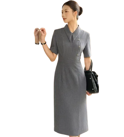 Đồng phục đầm liền cổ nhọn