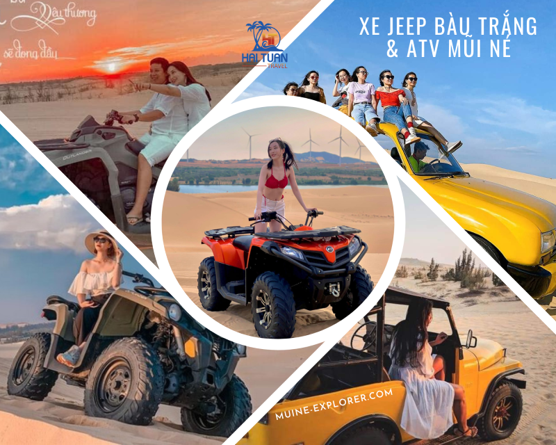 GIÁ THUÊ XE JEEP BÀU TRẮNG VÀ XE ĐỊA HÌNH ATV CHẠY TRÊN ĐỒI CÁT MŨI NÉ
