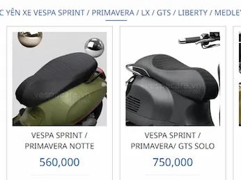 Bảng giá bọc yên xe vespa sprint, lx, primavera, gts