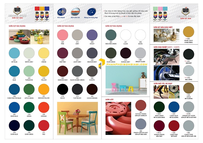 Bảng màu sơn xịt TOA Bảng màu sơn xịt TOA