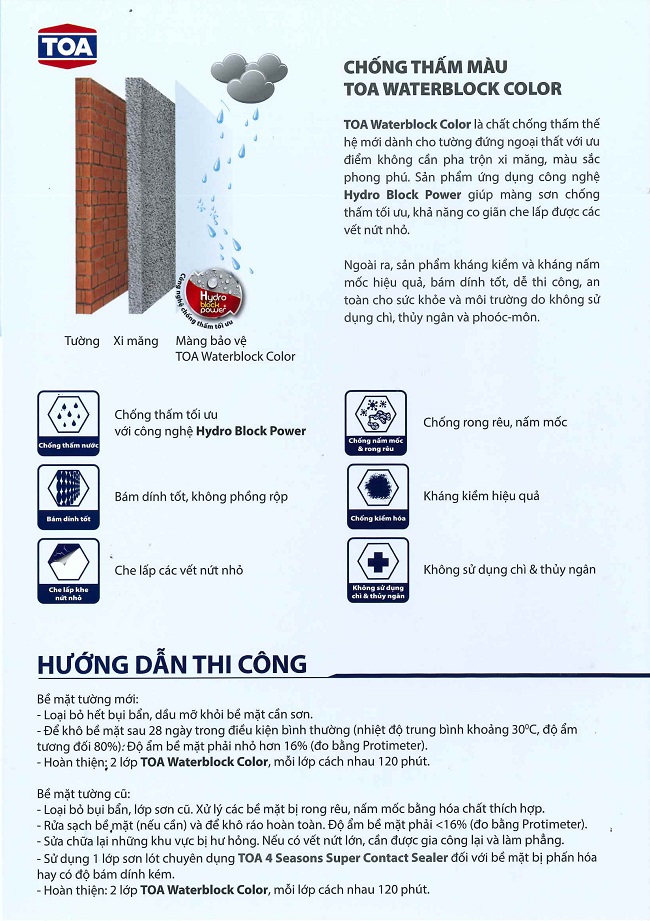 Hướng dẫn thi công Bảng màu Chống thấm màu Toa Hướng dẫn thi công Bảng màu Chống thấm màu Toa
