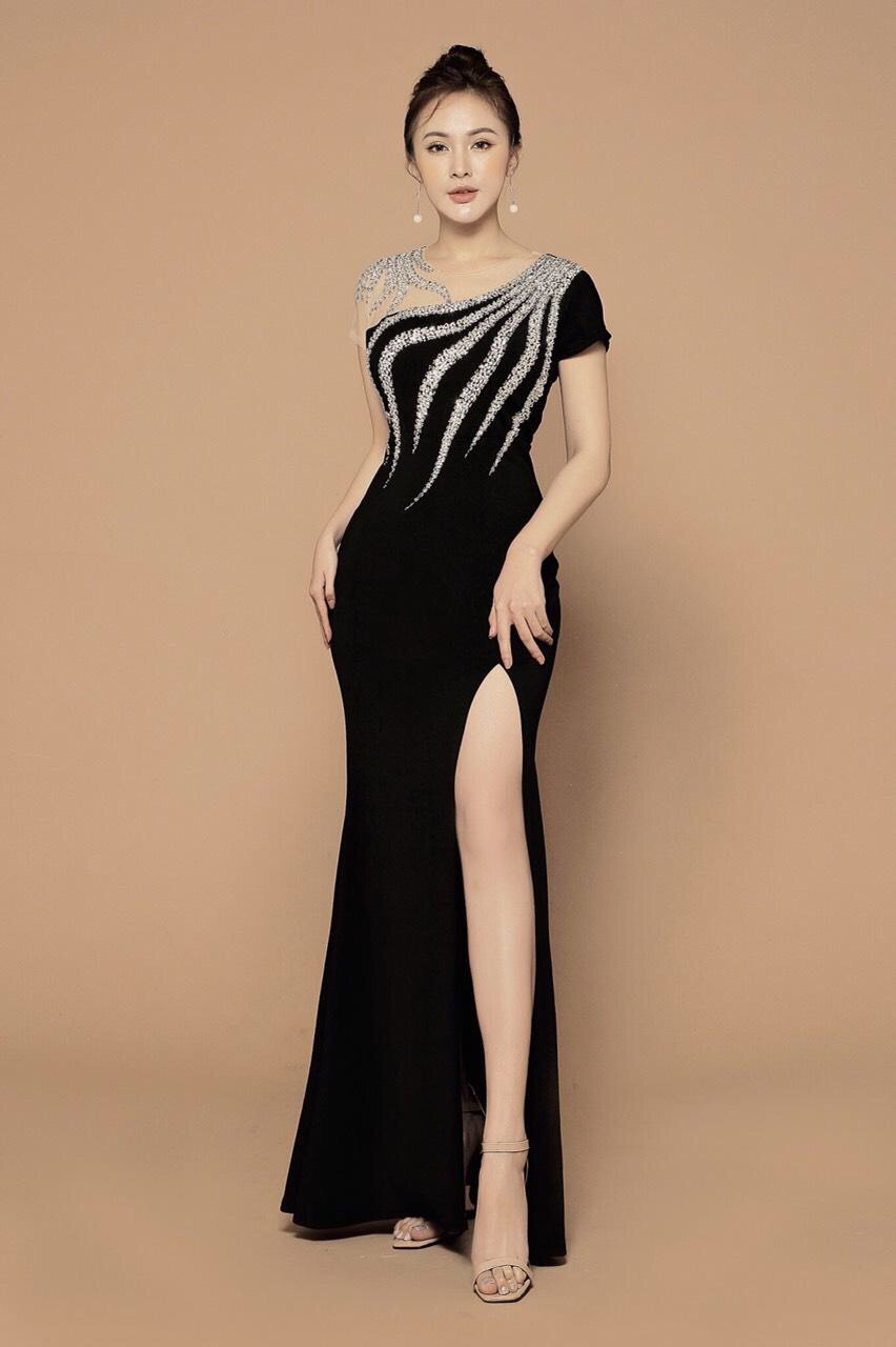 Đầm váy đen chéo vai xẻ tà dự tiệc sang trọng quyến rũ đầm đi tiệc , đi đám  cưới | Shopee Việt Nam