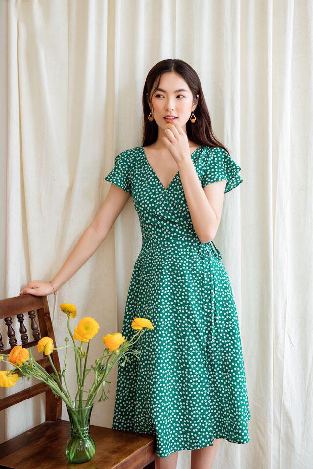 Mua Váy hoa dáng xòe váy thiết kế hoa nhí màu xanh ngọc cổ V cúc giữa  e1077 có đủ size S M L XL  Tiki