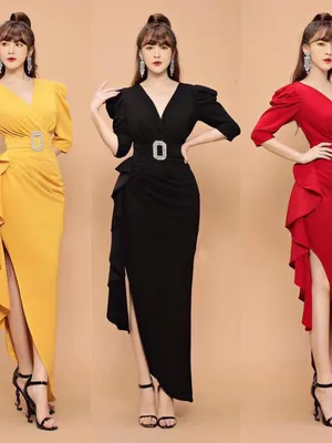 Đầm dạ hội tay dài nhúng bèo sườn cá tính