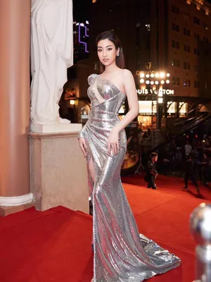 Đầm dạ hội kim sa lệch vai dài tay sang trọng