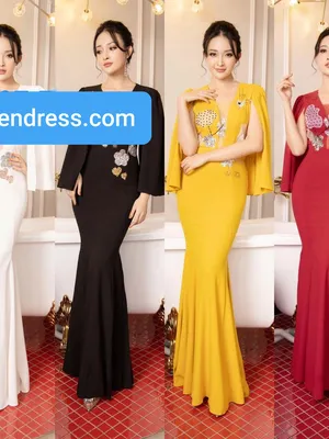 Đầm dạ hội đuôi cá tay dài xẻ đính sen