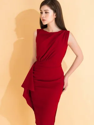 Đầm ôm body dự tiệc sát nách dún eo