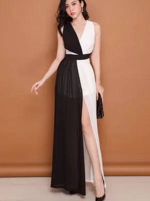 Đầm dạ hội hai màu sang trọng