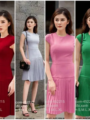 Đầm chữ A tay con chân váy xếp ly