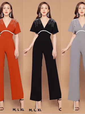Jumpsuit dài tay cánh dơi cổ tim đính ngọc đẹp sang