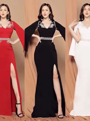 Đầm dạ hội tay choàng đính ngọc trai cao cấp