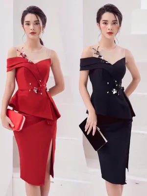 Đầm ôm body dự tiệc peplum đính hoa 3D cực đẹp