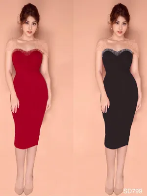 Đầm body dự tiệc pha lê đẹp cổ trái tim sang trọng