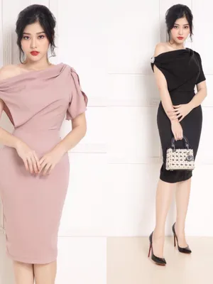 Đầm ôm body lệch vai dự tiệc sang trọng