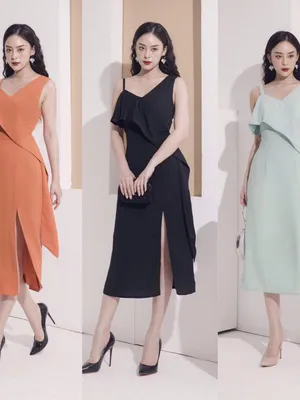 Đầm lửng qua gối xẻ tà thanh lịch