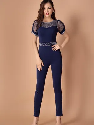 Jumpsuit tay lưới kết đá sang trọng