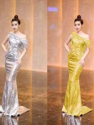 Đầm dạ hội kim da trễ vai gợi cảm sang trọng