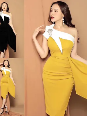Đầm ôm body dự tiệc lệch vai kèm tag